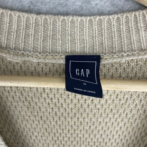 GAP Womens Cardigan Sweater Aztec Size Medium Tan Knit Casual Wool Blend Top - Picture 4 of 6